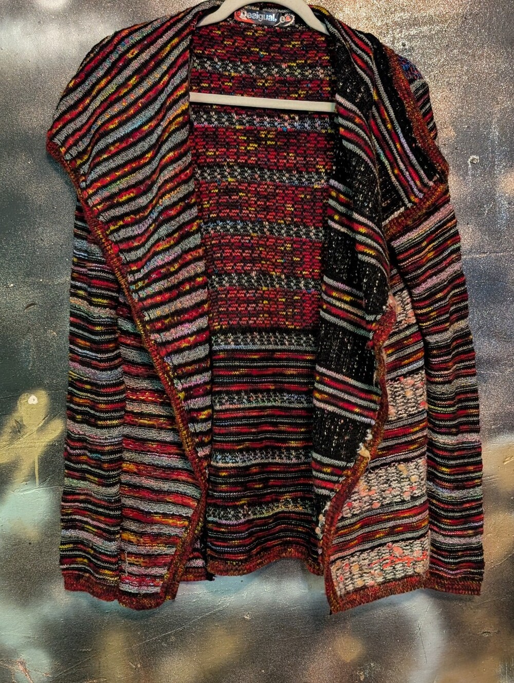 Desigual Multicolor Stripe Open-Front Cardigan - Red, Black, Pink, Blue